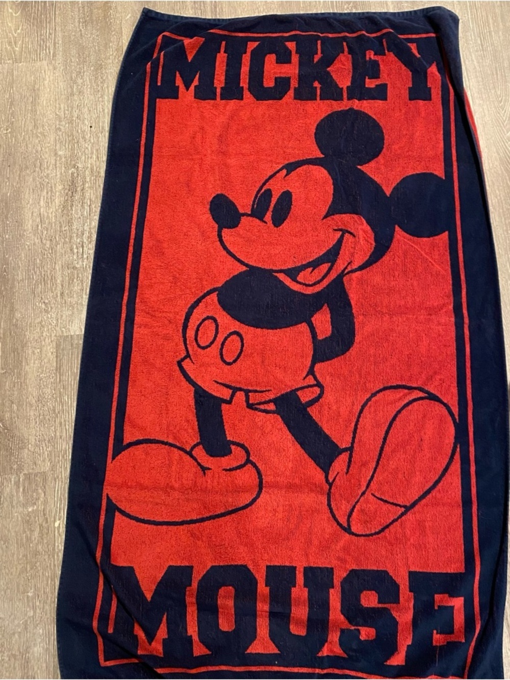 Vintage Disney Parks Mickey Mouse Beach Towel Red Navy Large 34x58 Cotton